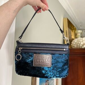 2000s coach poppy blue sequin wristlet/bag